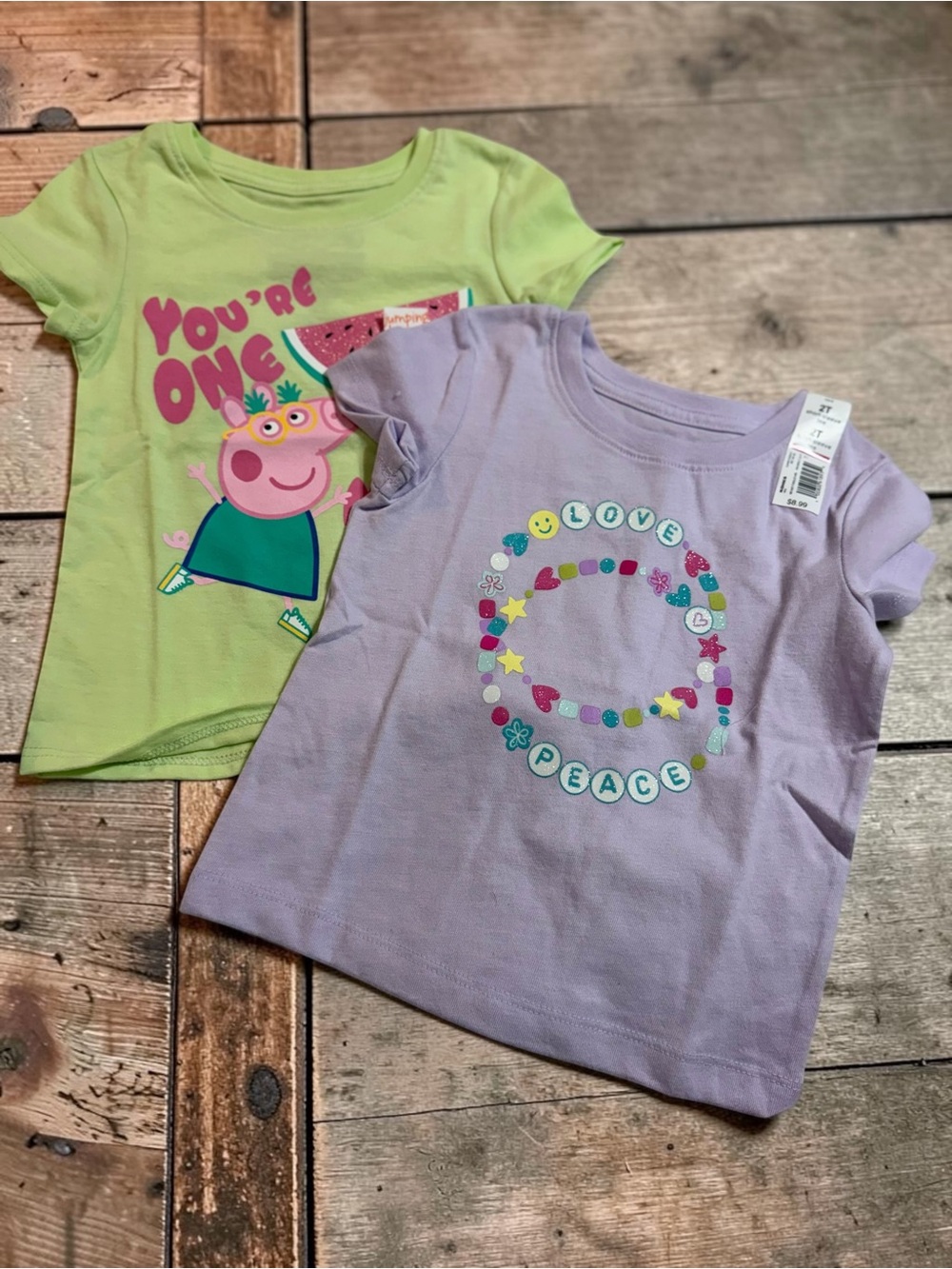 Toddler Girls 2T Tee Bundle NWT Peppa Pig Watermelon Glitter Love Peace Beads